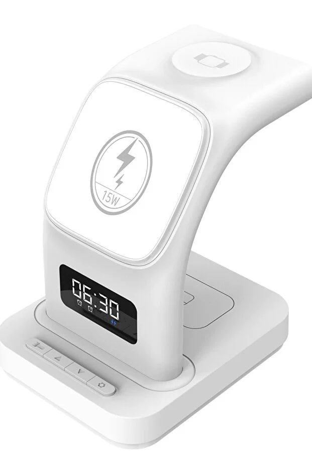 Magsafe Destekli Kablosuz Hızlı Şarj Stand 3 in 1 Apple iphone Android Uyumlu Led Alarm Saat